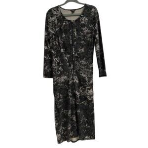 Ann Taylor Black and Cream Long front zipper Sleeve Dress zero petite